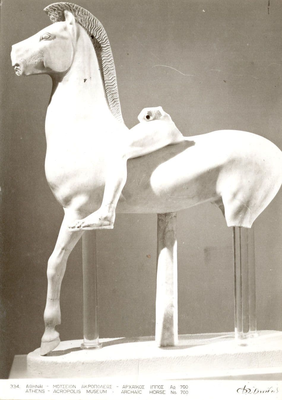 Athens Archaic Horse Statue Unicorn Vintage Greek Real Photo Postcard