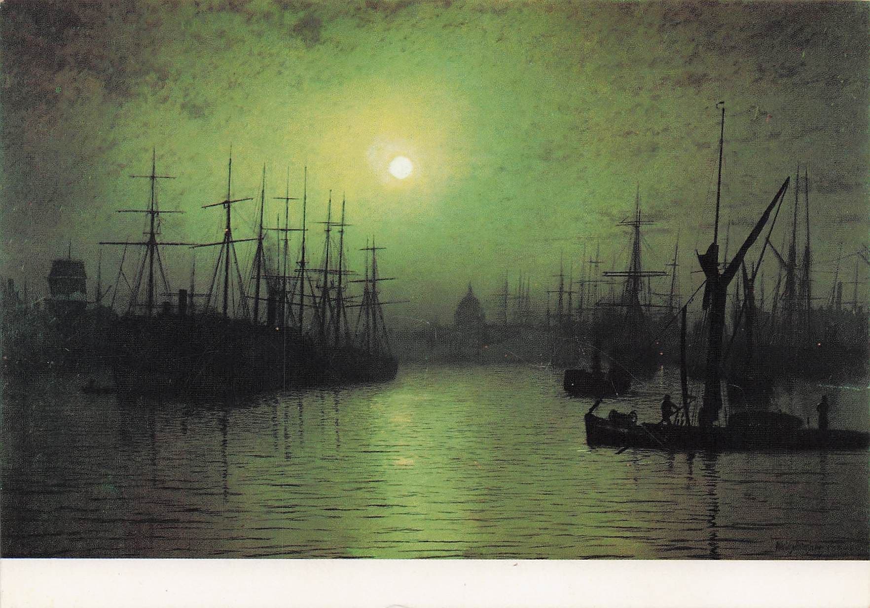 Atkinson Grimshaw Nightfall Down The Thames Painting Postcard