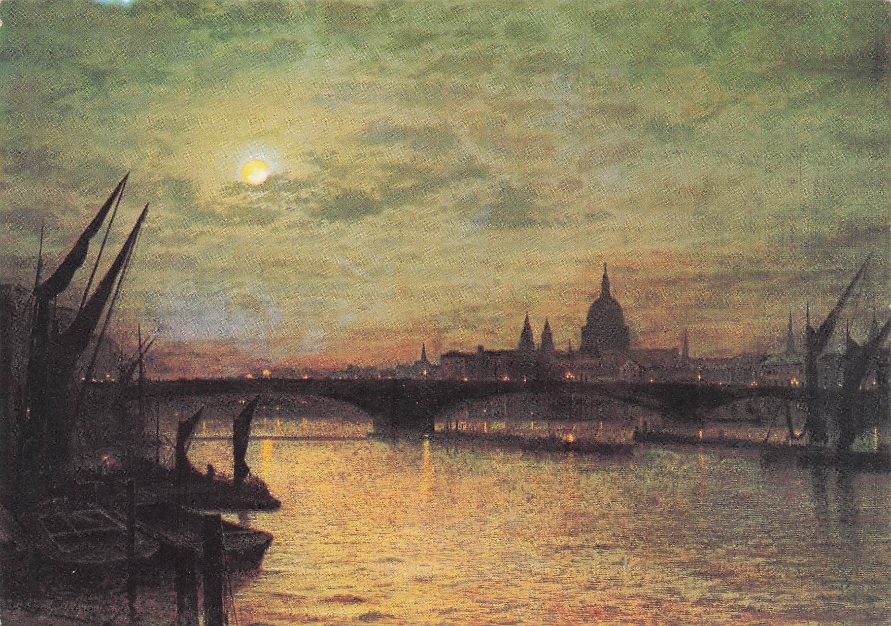 Atkinson Grimshaw View Across The Thames Painting Postcard