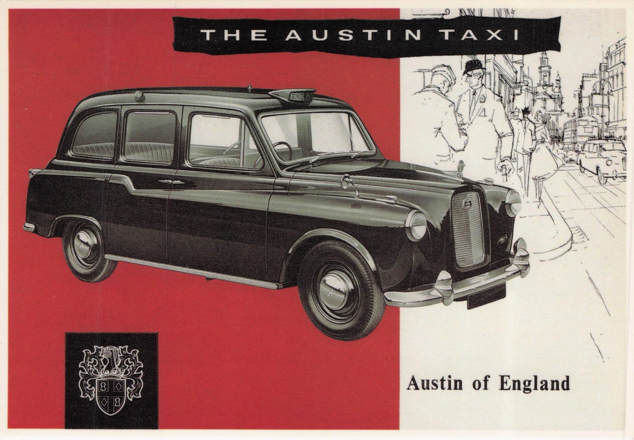 Austin London Black Cab 1960s Old Taxis Advertising Poster Postcard