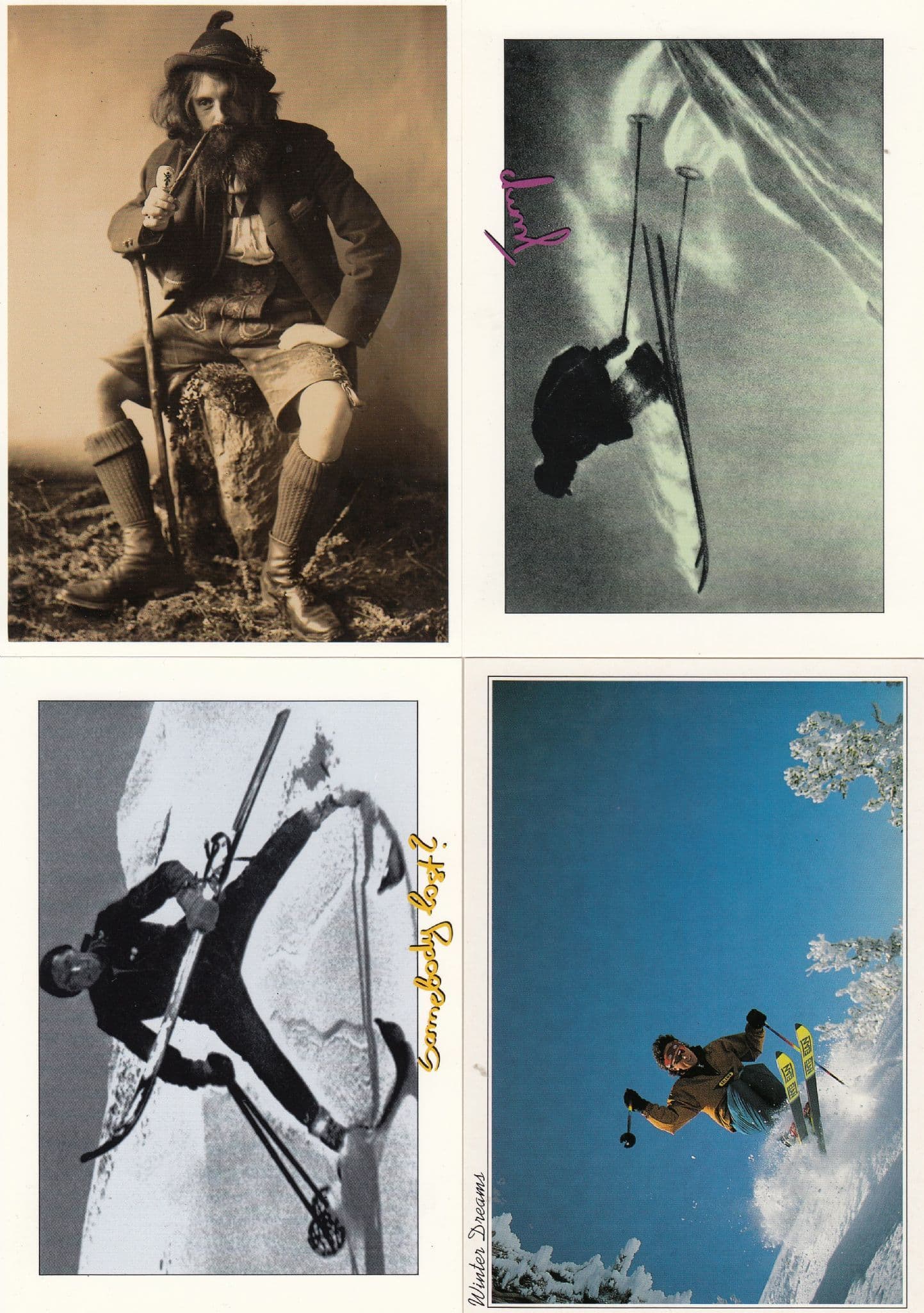 Austria 4x Historic Ski Skiing Austrian Comic Postcard s