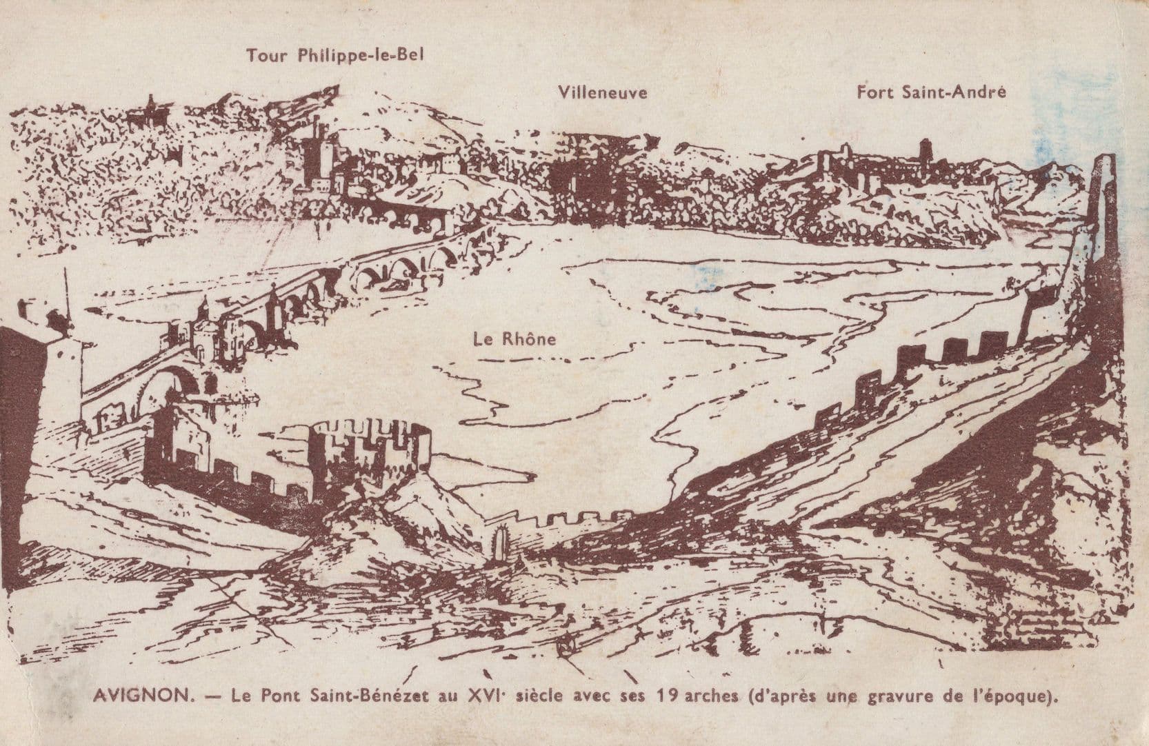 Avignon Pont River Bridge Old Map French Postcard
