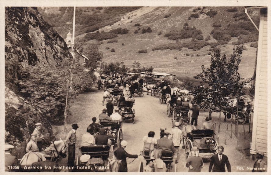 Avreise Fra Fretheim Hotel Norway Flaam Procession Real Photo Old Postcard