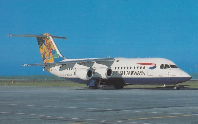 Avro RJ100 G-BZAU Plane of Cityflyer Express at Zurich Swiss Airport Postcard