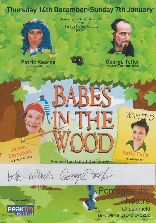 Babes In The Hood Robin Pantomime George Telfer Hand Signed Theatre Flyer