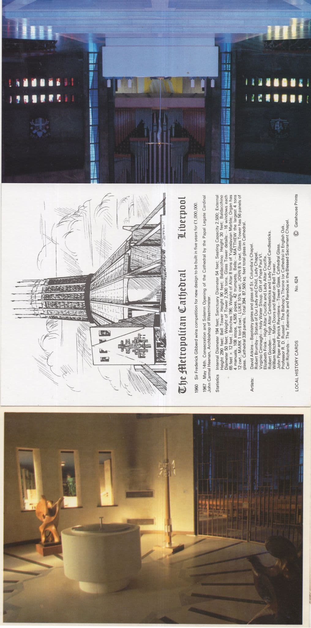 Babtistry Sculpture at Metropolitan Cathedral Liverpool 3x Postcard s