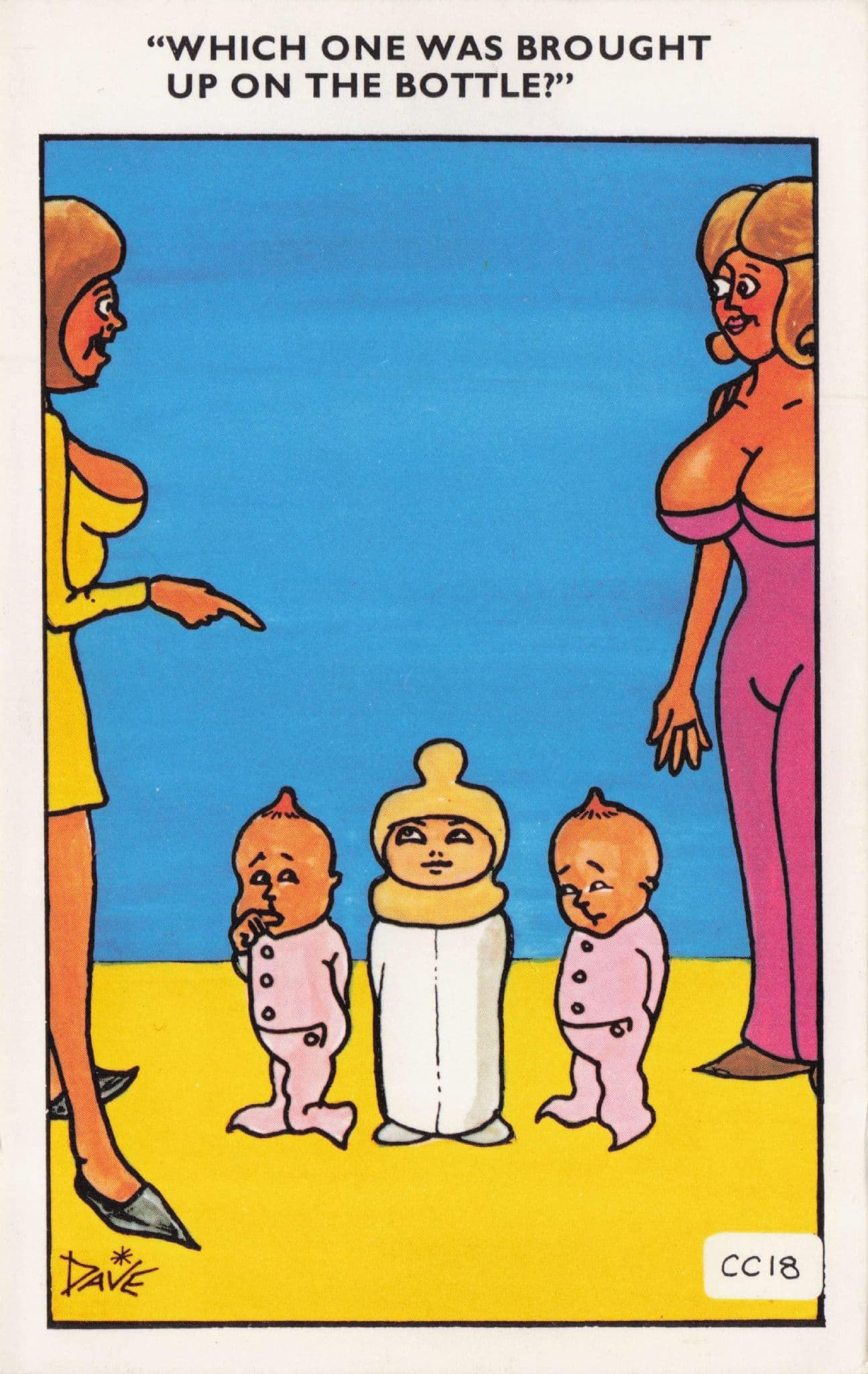 Baby Babies Bottle Feeding 1970s Comic Postcard