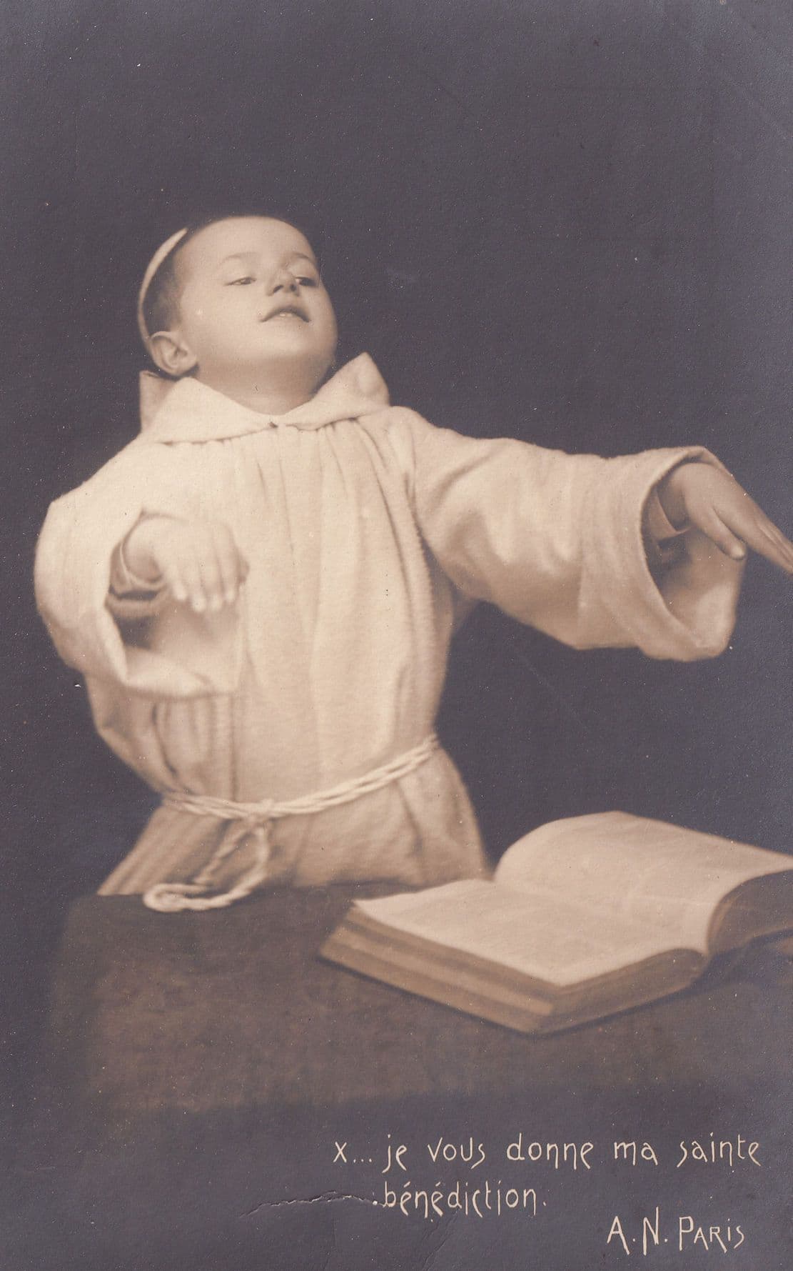 Baby Monk Mad Preacher & Bible Comic Religious French Postcard