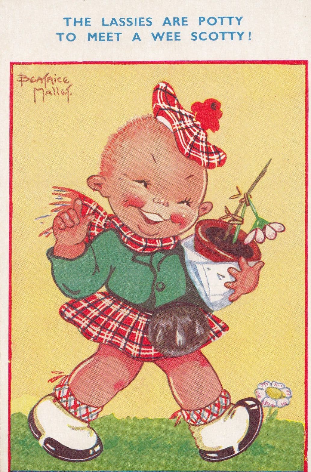Baby Scottish Scotty Girl Comic Postcard