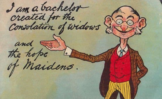 Bachelor Saviour Of Maidens Widow Big Head Hit With Women Antique Comic Postcard