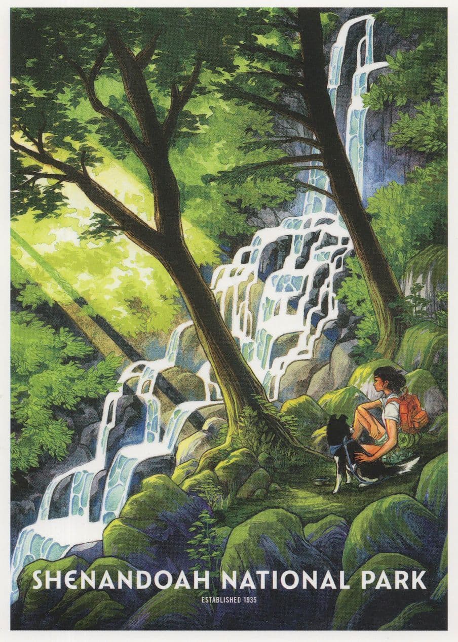 Backpacker Tourist & Dog at Shenandoah National Park USA Postcard