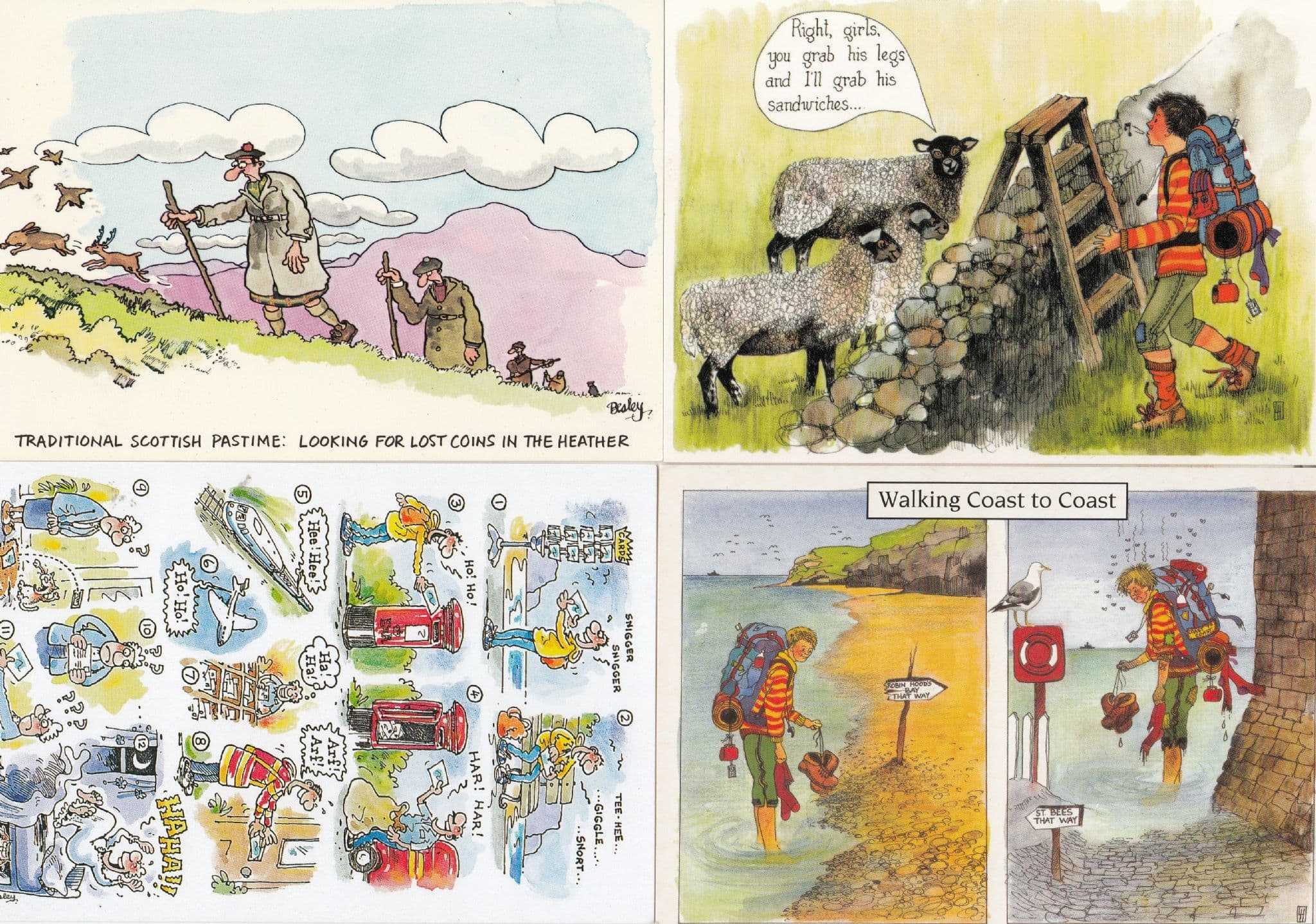 Backpacker Walking Rambling Holiday 4x Comic Humour Postcard s