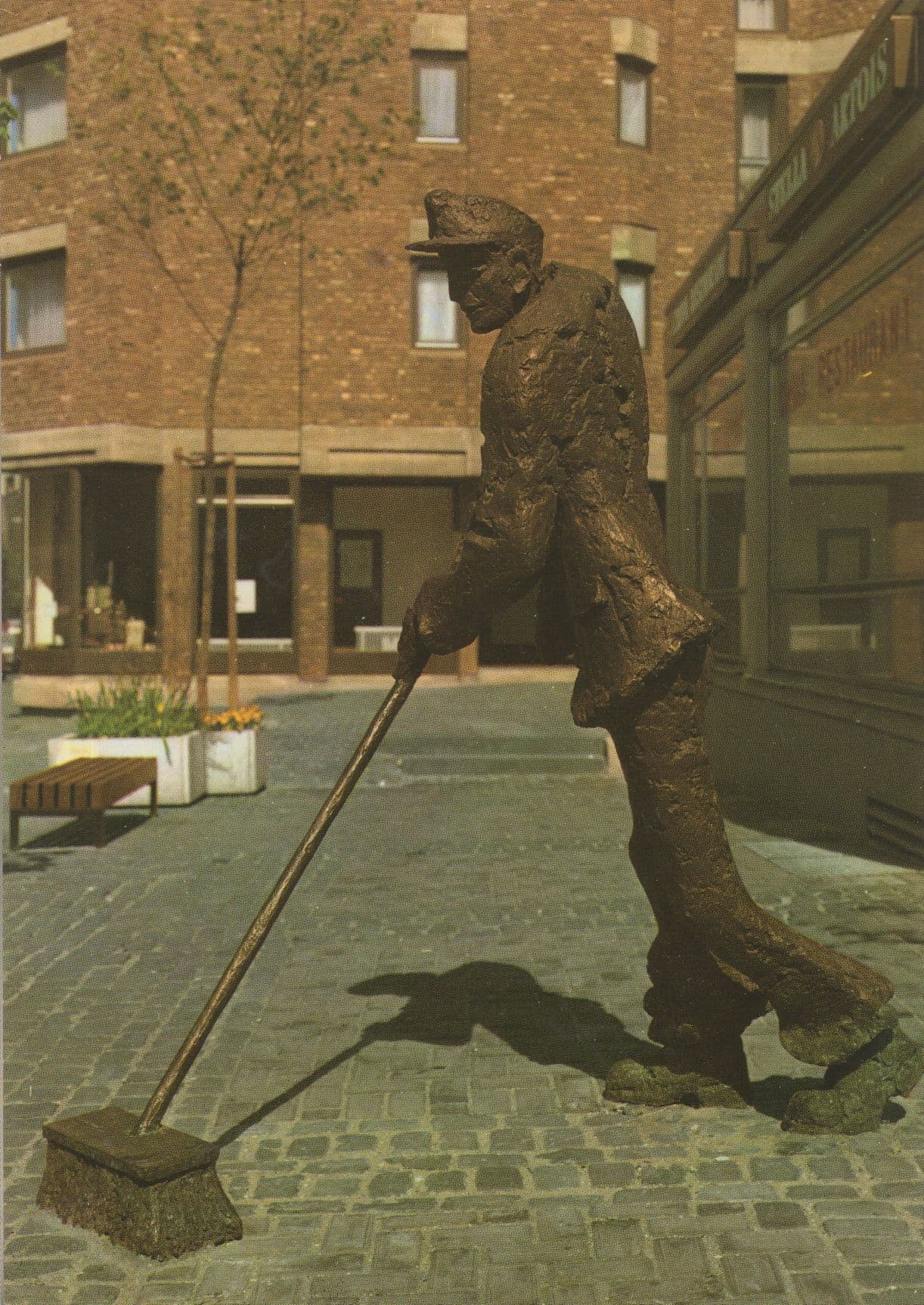 Bad Aachen German Roadsweeper Broom Bronze Old Statue Postcard