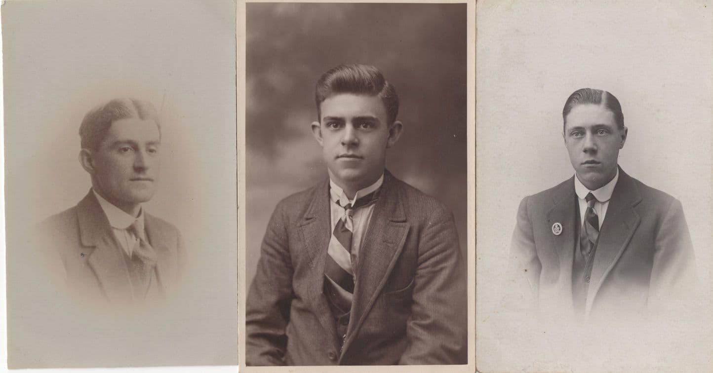 Badly Tied Ties & A Fine Rare Badge 3x Old Portrait Postcard s