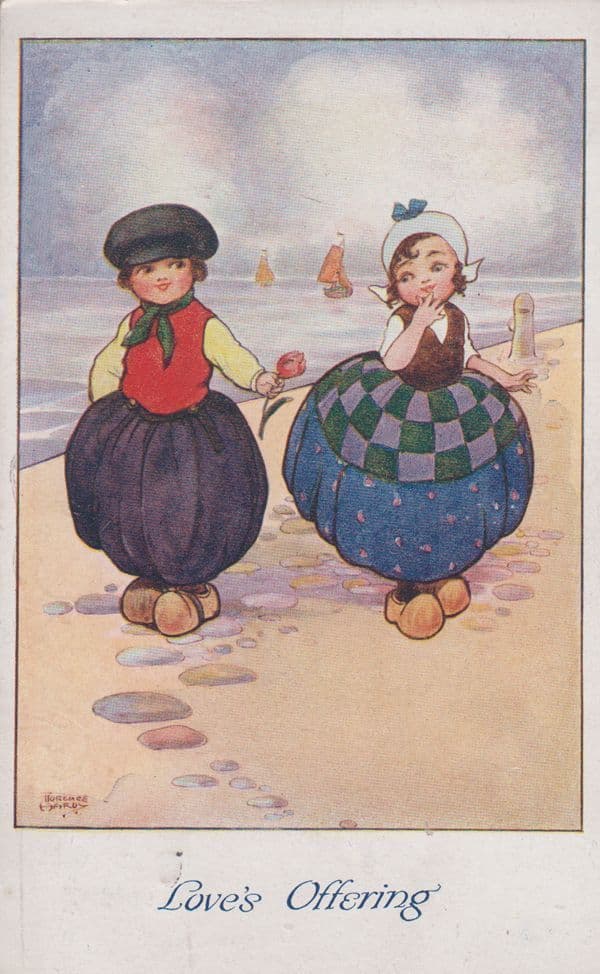 Baggy Trousers Man With Flower Romance Peace Offering Antique Old Comic Postcard