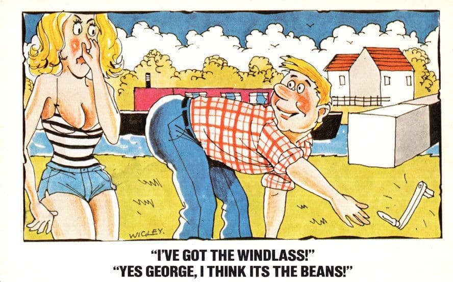 Baked Beans Farting Passing Wind 1970s Comic Postcard