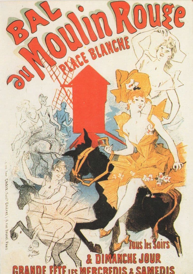 Bal Au Moulin Rouge French Poster Place Blanche Horses Postcard