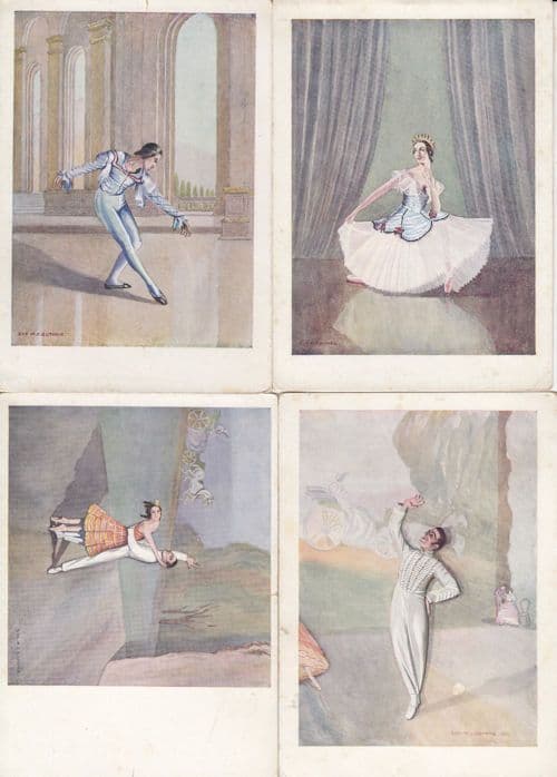 Ballet Sleeping Beauty 4x Ballerina Vintage Painting Postcard s