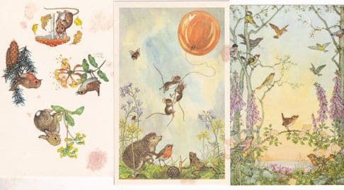 Balloon Goes Up Rabbit Bird 3x Medici 1970s Flying Postcard s