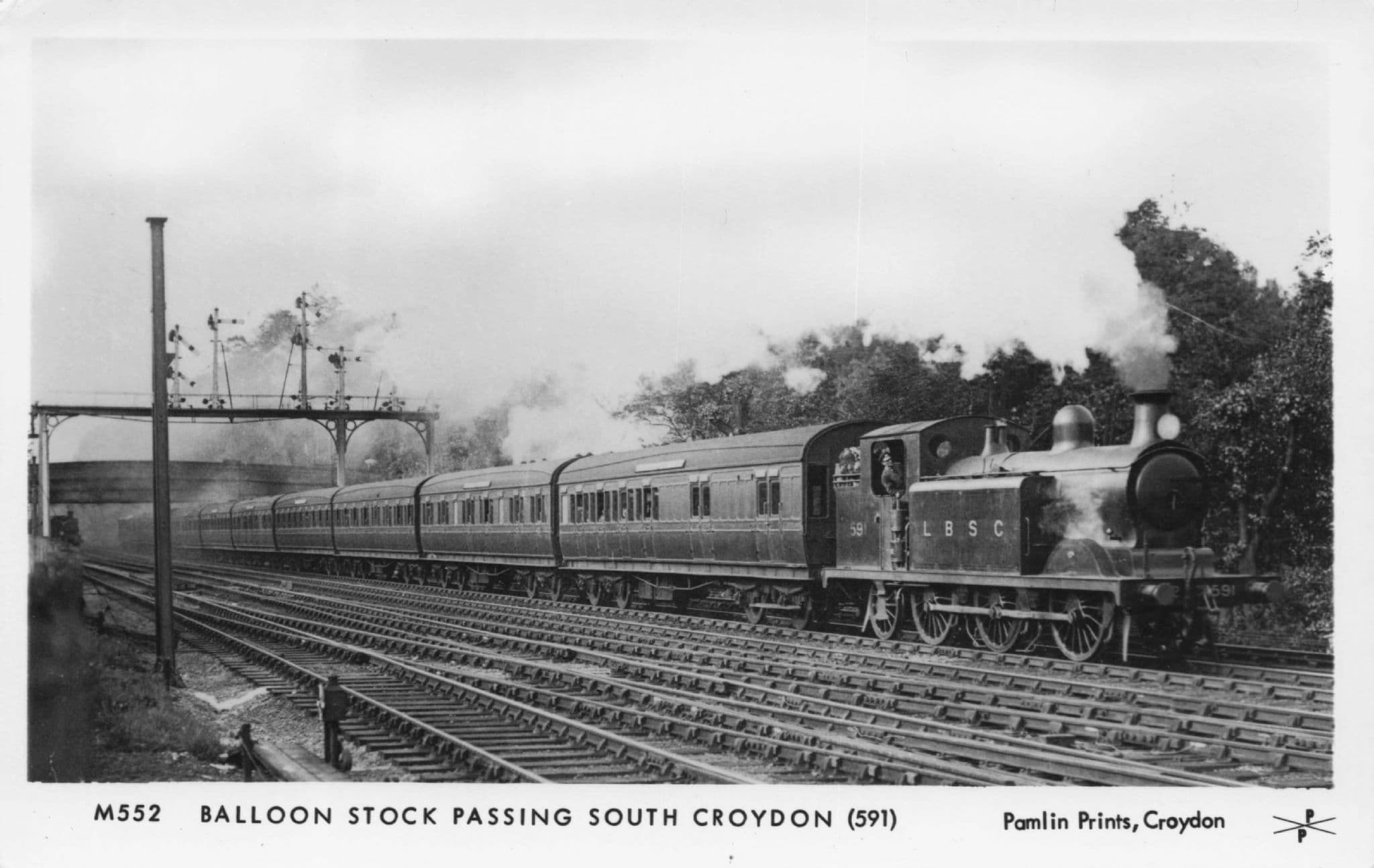 Balloon Stock Old Train at South Croydon Pamlin Prints Railway RPC Postcard
