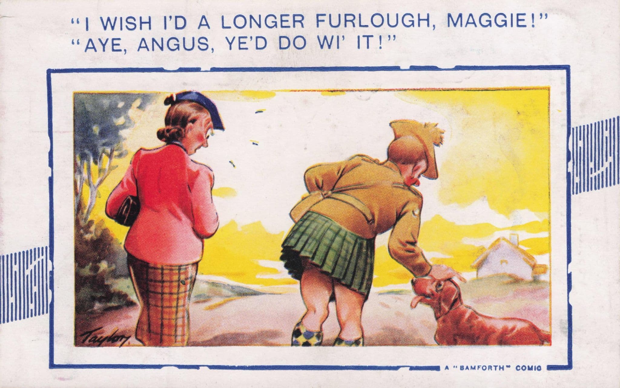 Bamforth Scottish Furlough Dog Maggie No 839 Old Comic Postcard