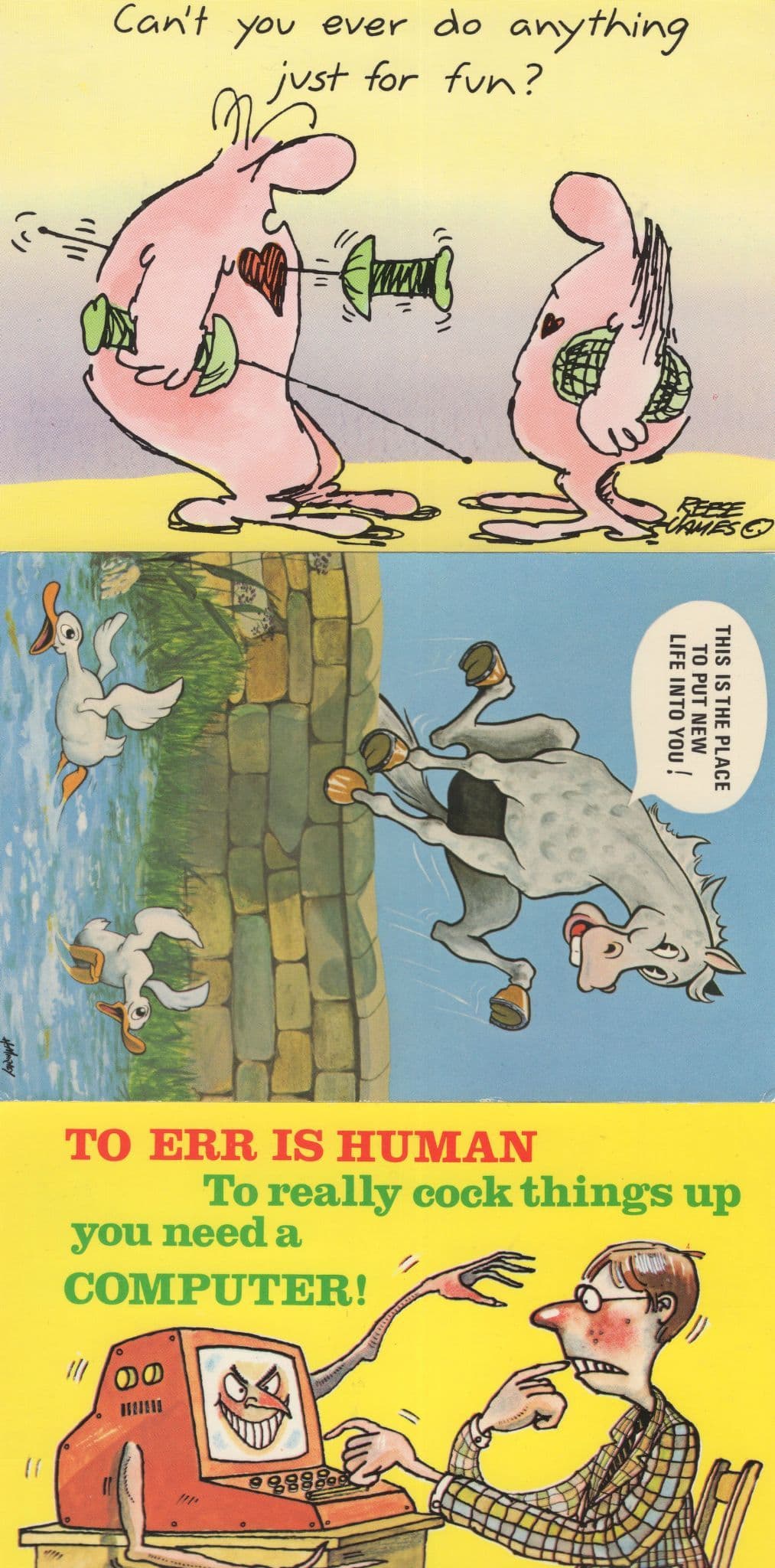 Bamforth Walking Condoms Computer Pony 3x Comic Postcard s
