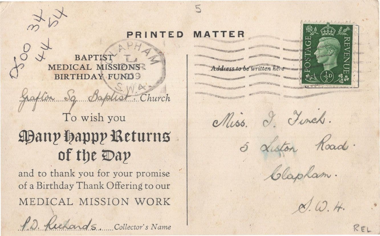 Baptist Church WW2 Medical Fundraising African Hospital Clapham Old Postcard