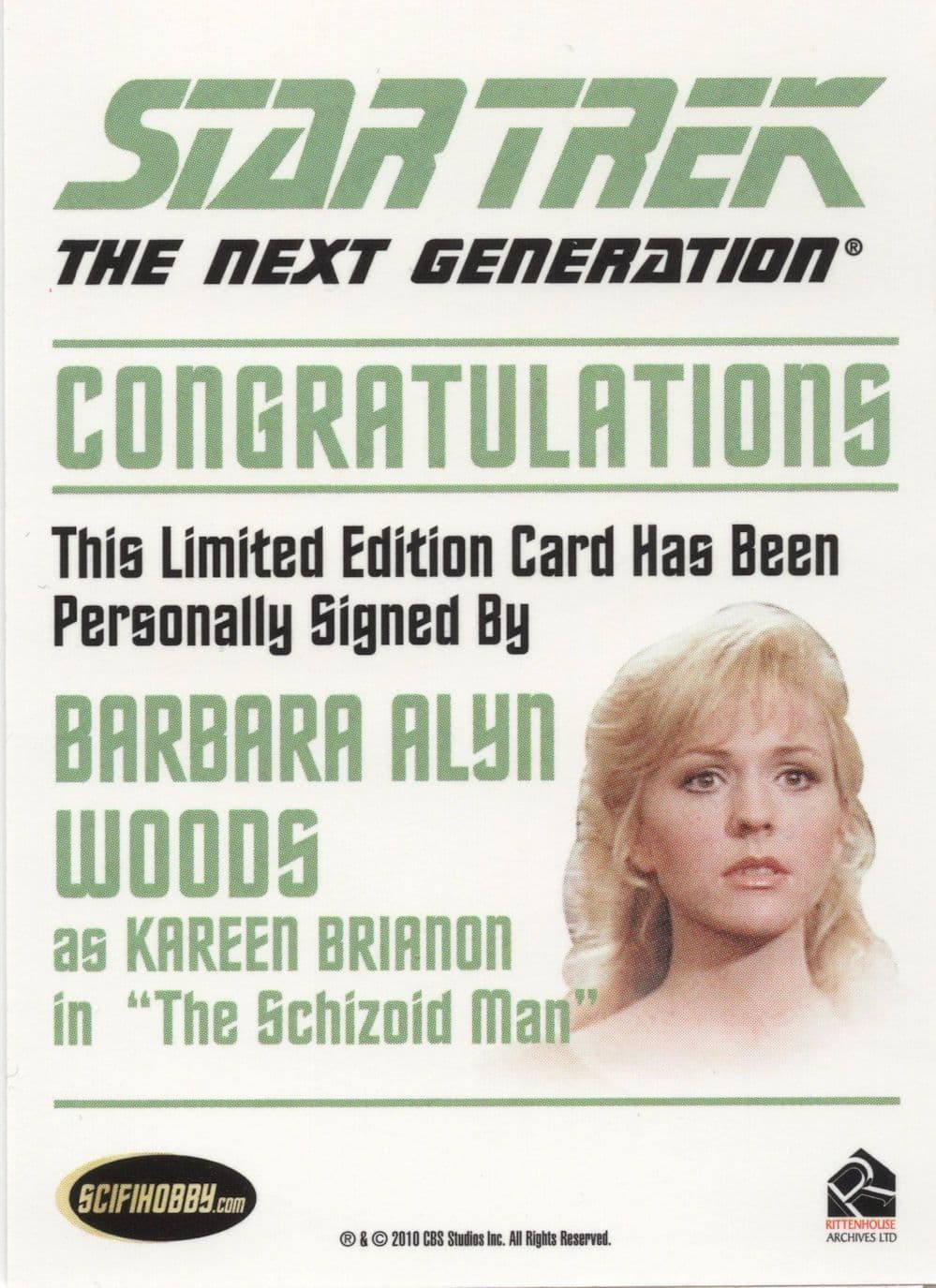 Barbara Alyn Woods Star Trek Hand Signed Autograph Photo Card