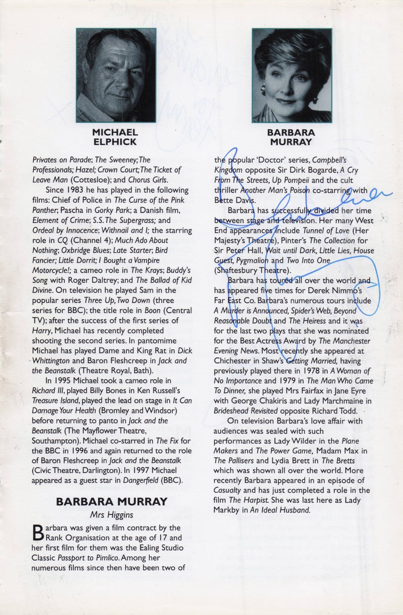Barbara Murray Marcia Warren Moray Watson Hand Signed Photo Theatre Page