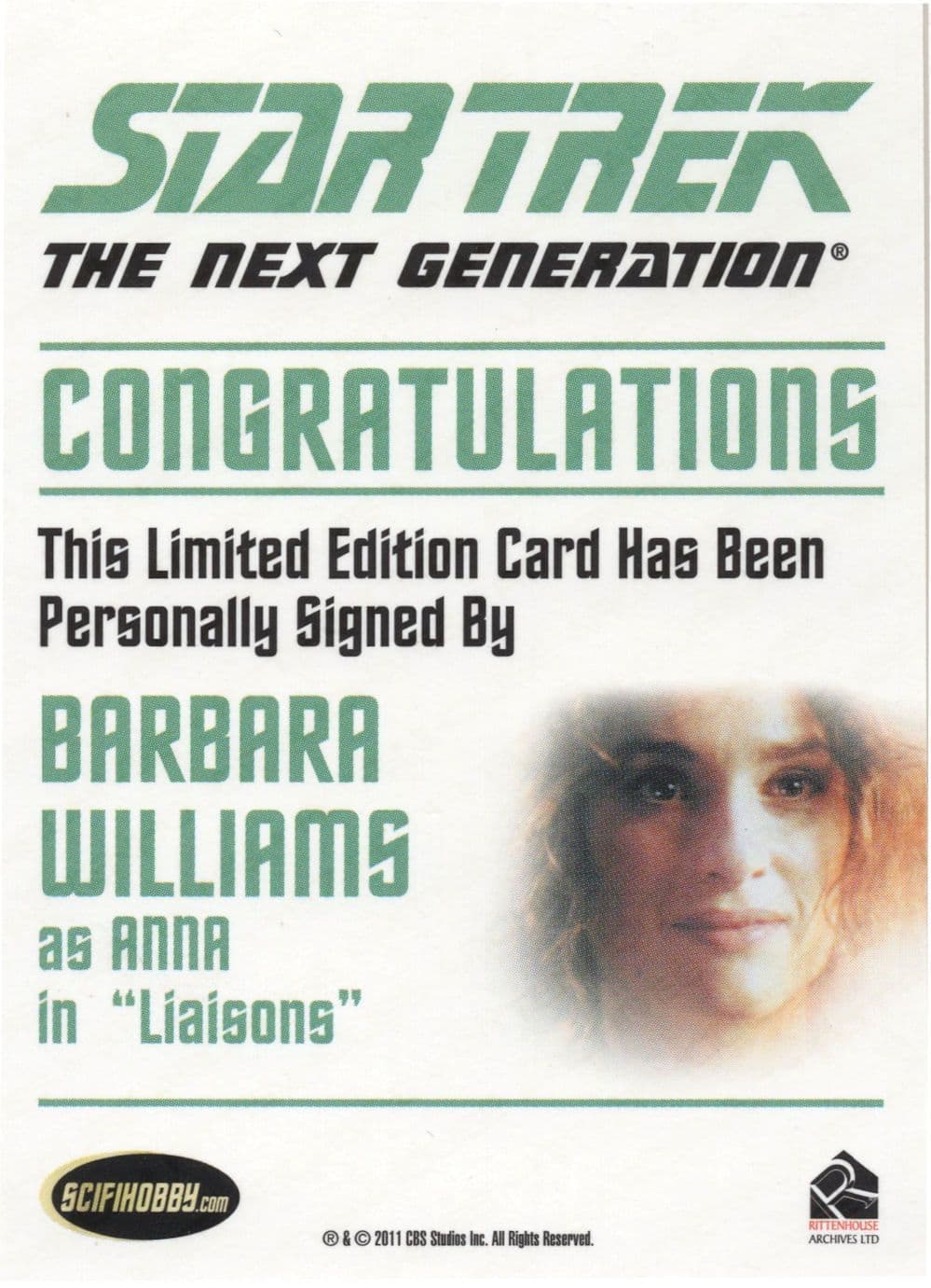 Barbara Williams Star Trek Hand Signed Autograph Photo Card