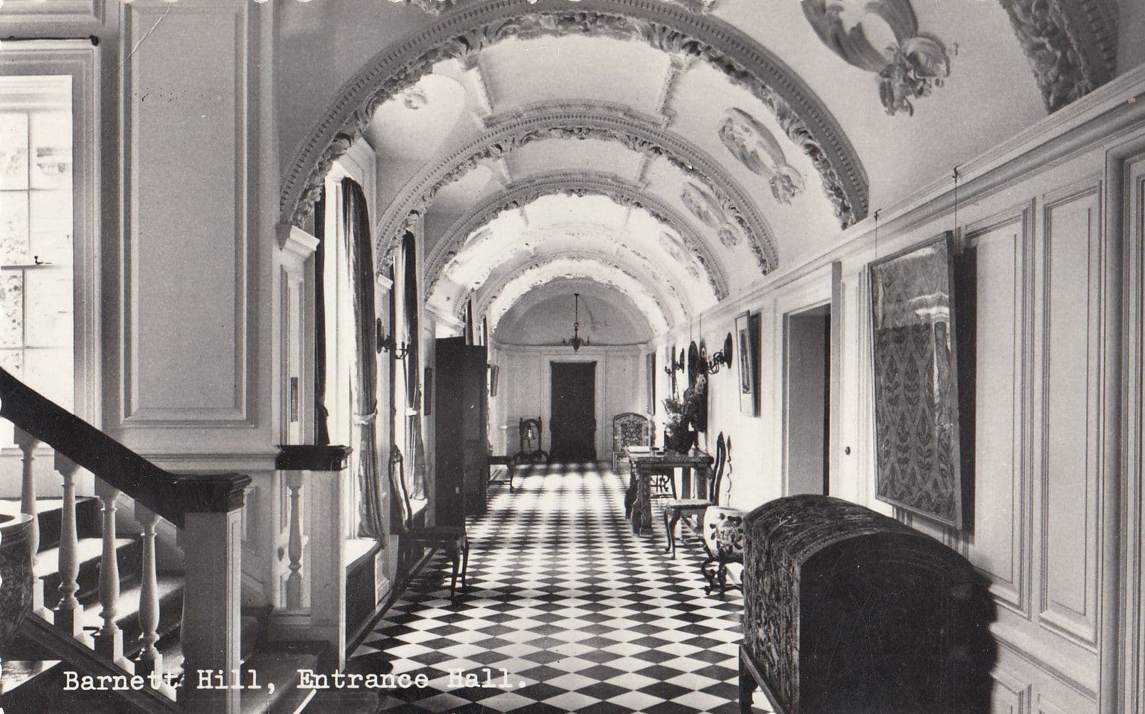 Barnett Hill Surrey Entrance Hall Vintage Real Photo Postcard