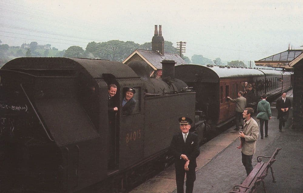 Barnoldswick Railway Station Master Checking Watch Yorkshire Train Postcard