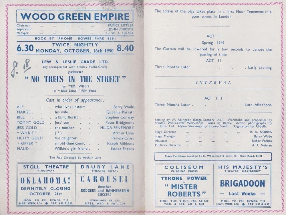 Barry Wade No Trees In The Street Comedy Wood Green London Theatre Programme