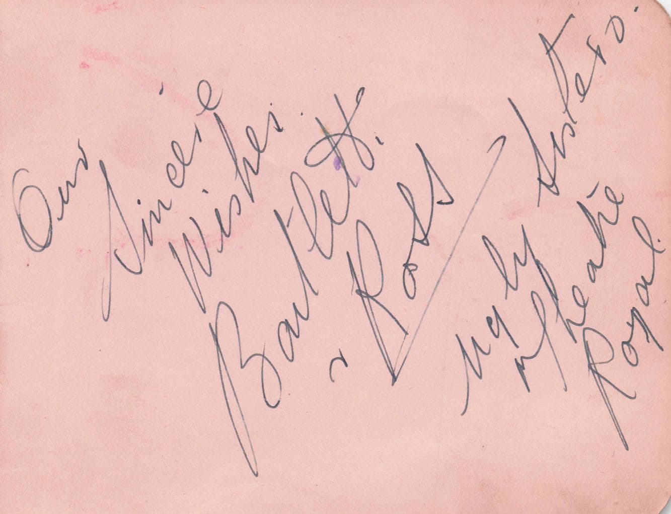 Bartlett & Ross Female Impersonators Old LGBT Hand Signed Autograph Page