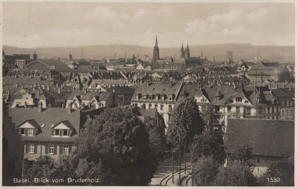 Basel Blick Von Bruderholz Old Swiss Panorama Aerial Postcard