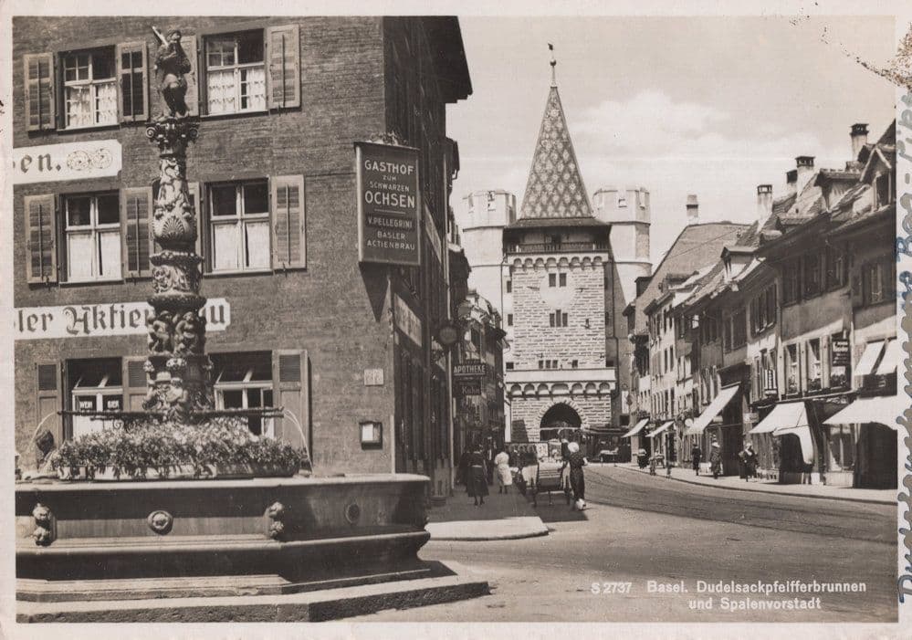 Basel Dudelsackpfelfferbrunnen Switzerland Gasthof Postcard