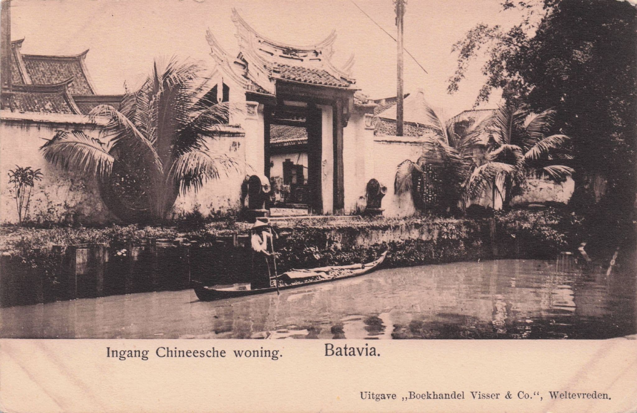 Batavia Ingang Chineesche Woning Chinese Boat Indonesia Postcard
