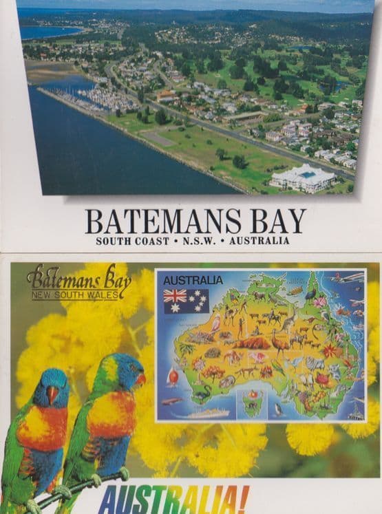Batemans Bay Parrot Budgie Aerial 2x Australian Map Postcard