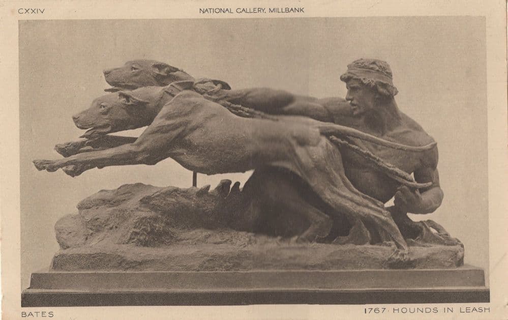 Bates Fox Hunting Hounds In Leash Old Statue London Museum Postcard