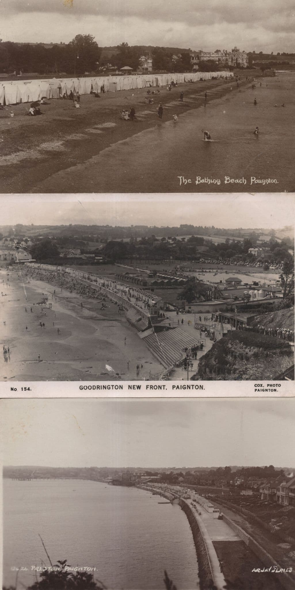 Bathing Beach Paignton 3x Real Photo Devon WW1 Postcard s