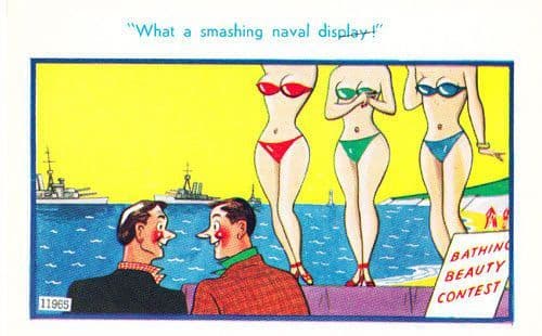 Bathing Beauty Contest Navy Naval Tummy Button Parade Old Seaside Comic Postcard
