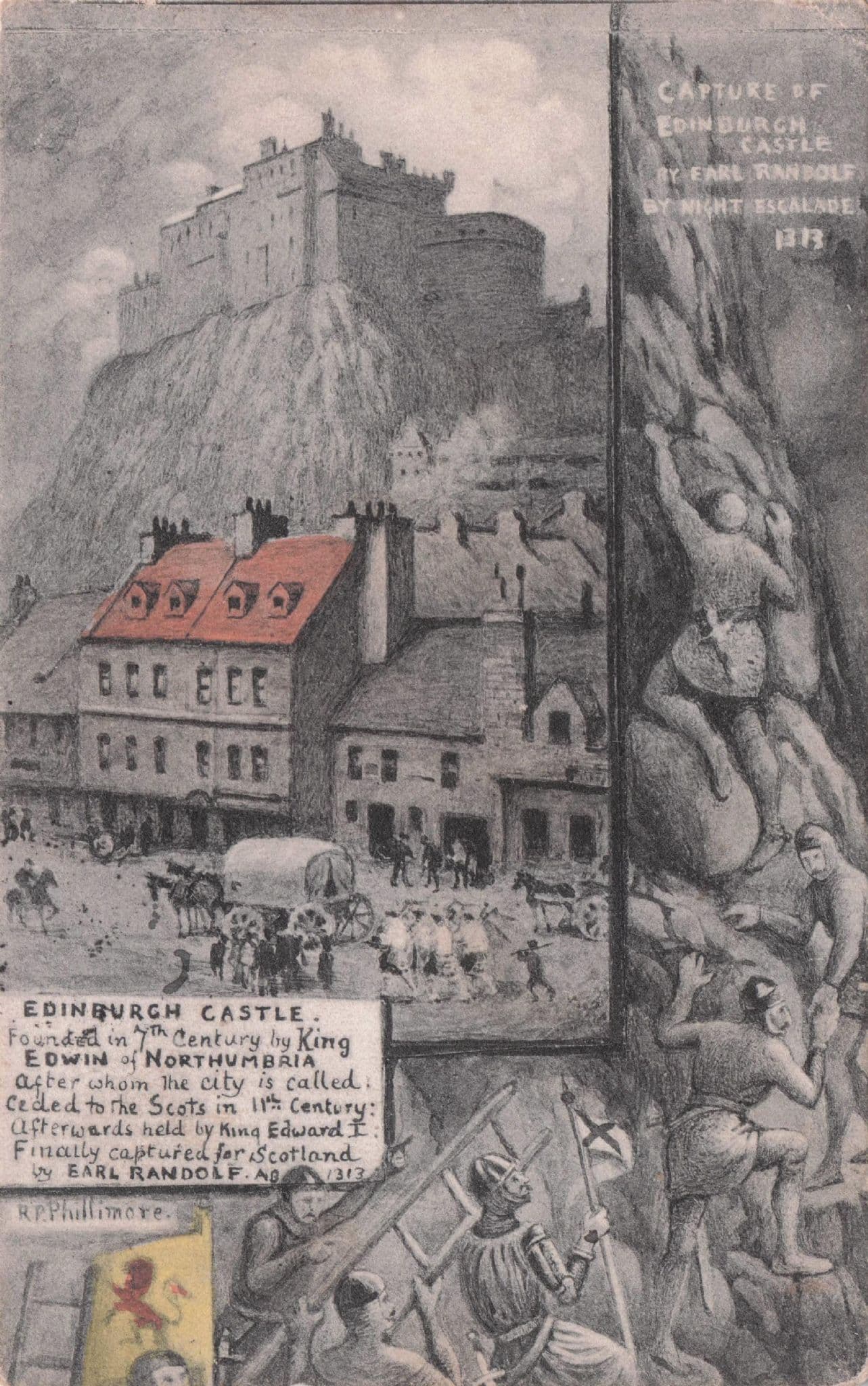 Battle & Capture Of Edinburgh Castle Scottish Phillimore Old Postcard