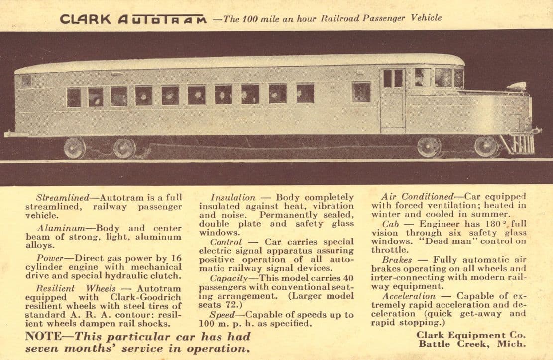 Battle Creek Michigan Clark Autotram Streamline Train USA Old Postcard