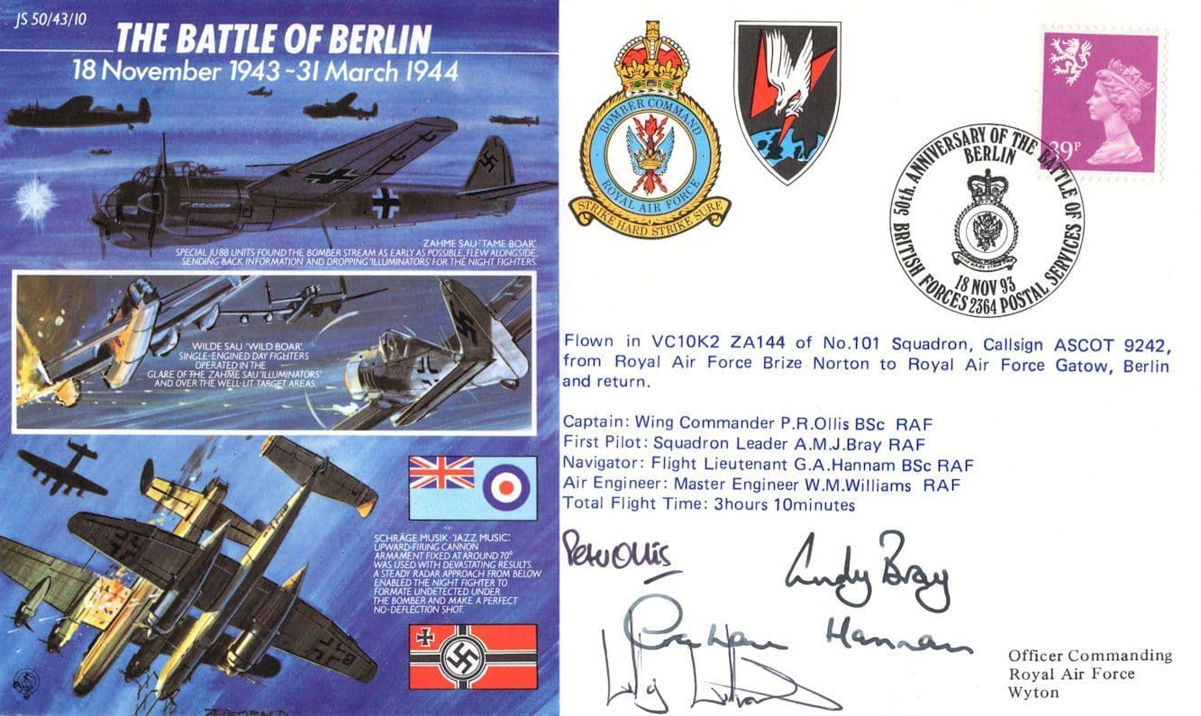 Battle Of Berlin Germany RAF Norton Gatow Berlin Flown WW2 5x MULTI Hand Signed FDC
