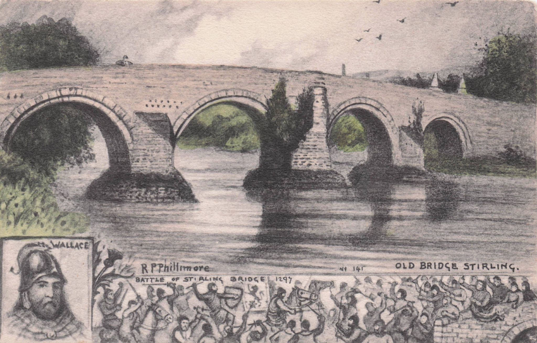 Battle Of Stirling Bridge 1297 Wallace Scottish Phillimore Old Postcard