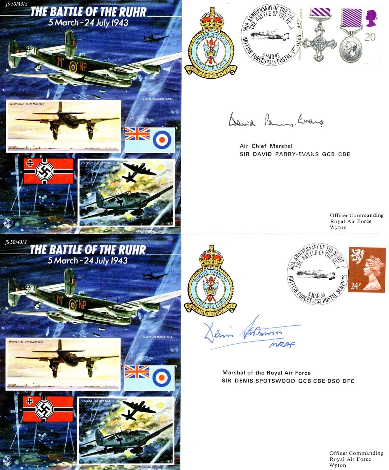 Battle Of The Rurh David Parry Evans Denis Spotswood 2x Hand Signed FDC s
