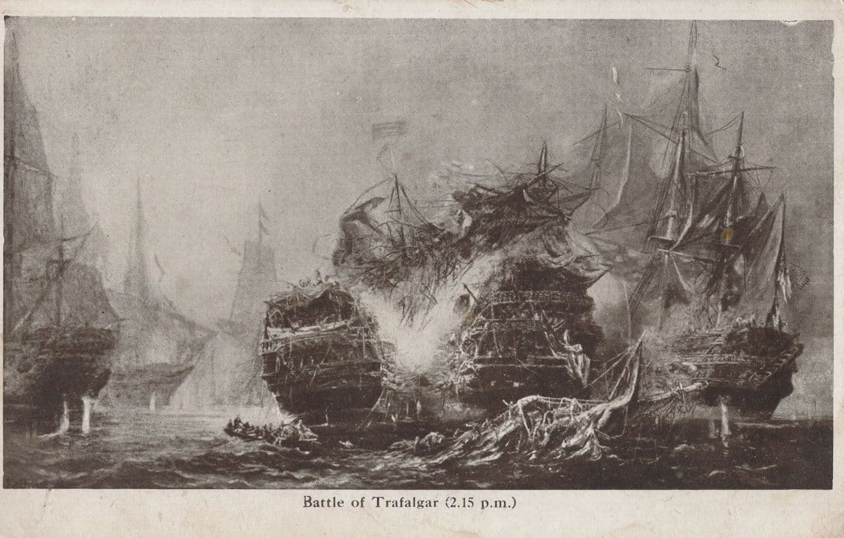 Battle Of Trafalgar Ship Disaster Antique Painting Postcard