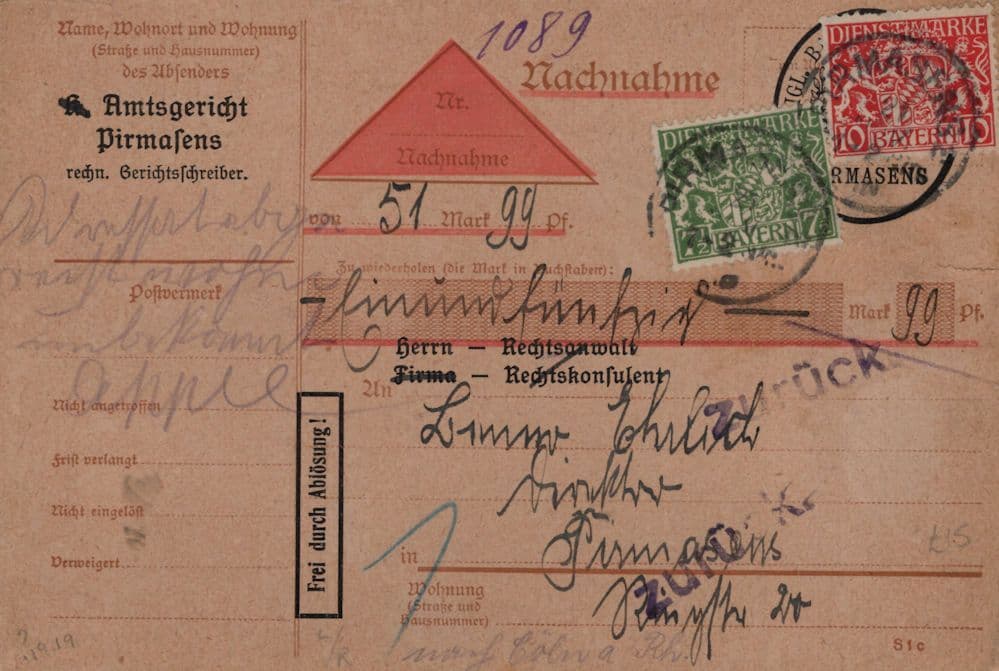 Bavaria Nachnahme German Antique Cash On Delivery Postcard