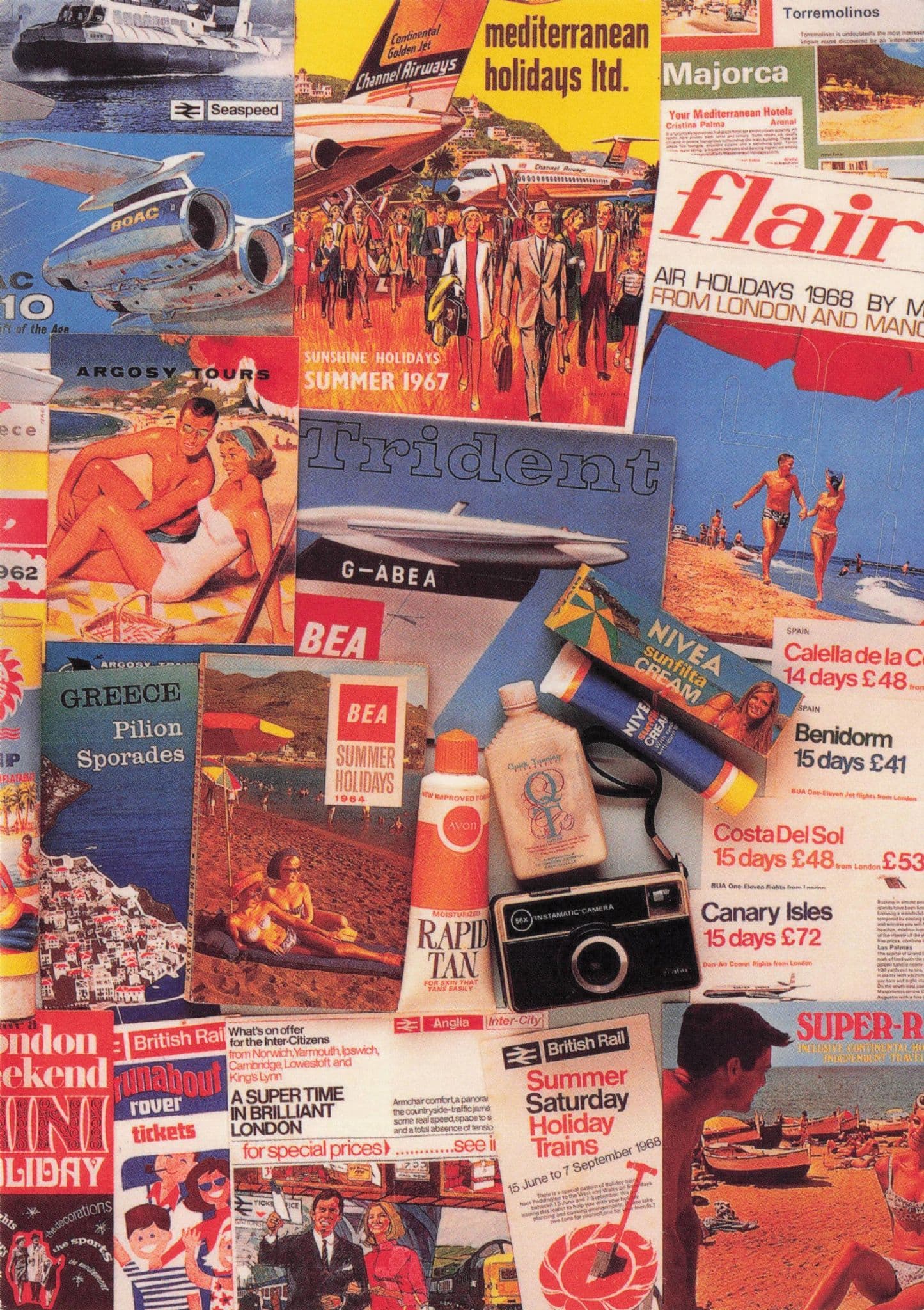 BEA Travel Flights British Rail Advertising Photo Collage Museum Postcard