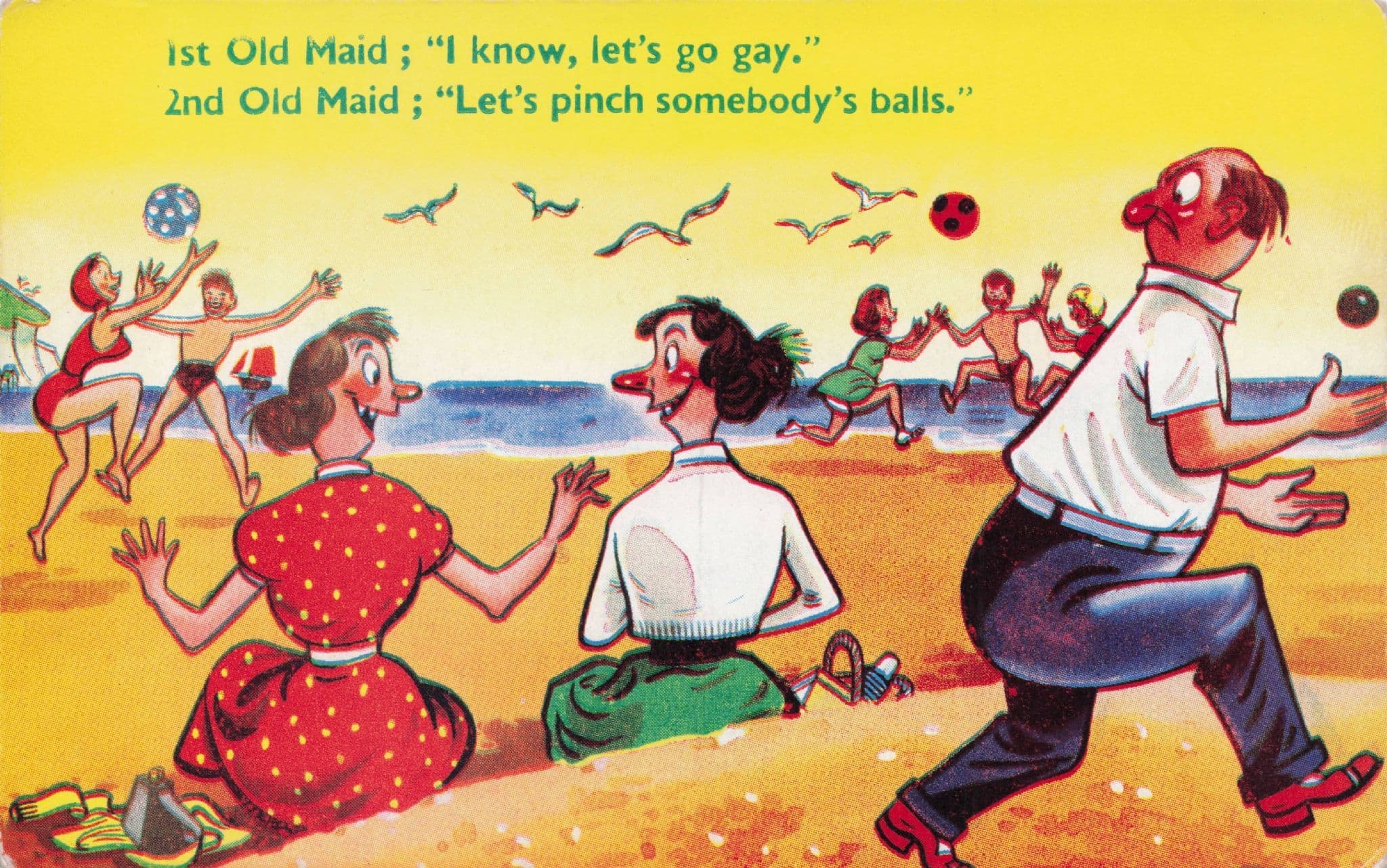 Beach Gay Conversion Therapy For Old Maid 1960s Comic Postcard